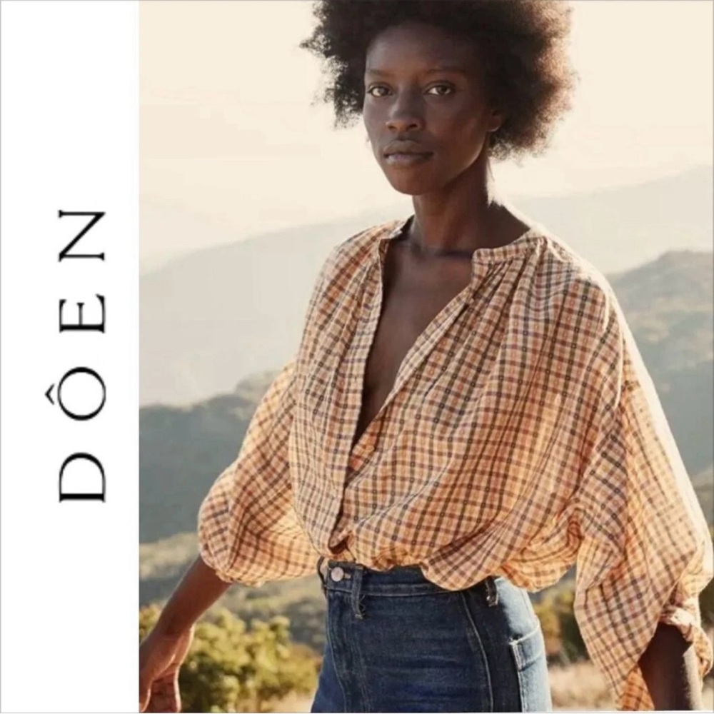 EDIT: SOLD Doen Nwot The Jane Blouse in Austen Plaid - Cream and Brown Size S